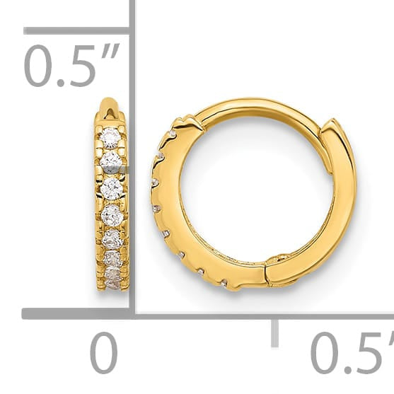 10k Yellow Gold Polished 1.5mm CZ Tiny Round Hinged Hoop Earrings