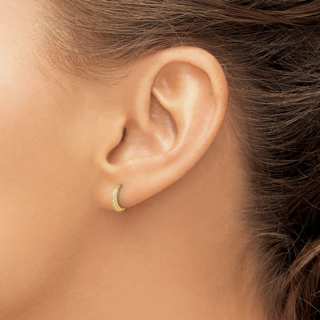 10k Yellow Gold Polished 1.5mm CZ Tiny Round Hinged Hoop Earrings