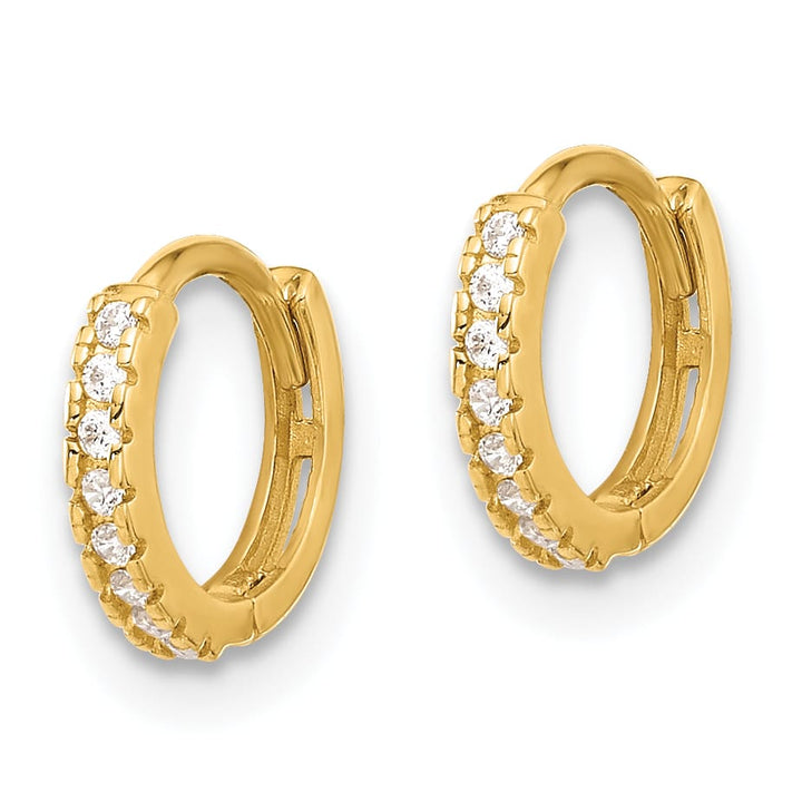 10k Yellow Gold Polished 1.5mm CZ Tiny Round Hinged Hoop Earrings