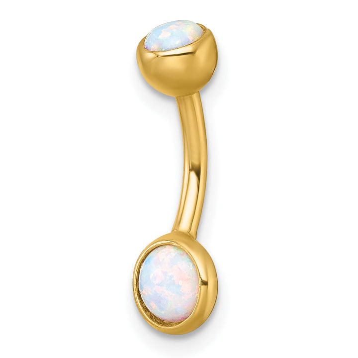 10k Yellow Gold Polished 14 Gauge Bezel-set Round Lab Created Opal Navel Ring