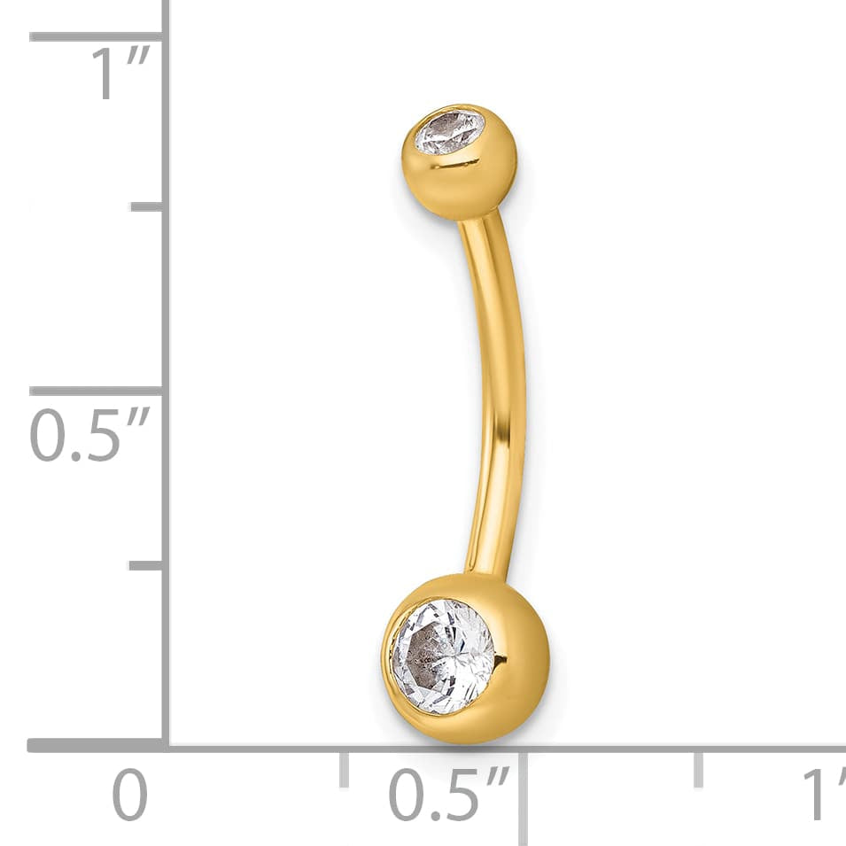 10k Yellow Gold Polished 14 Gauge Bezel-set Round White CZ Navel Ring