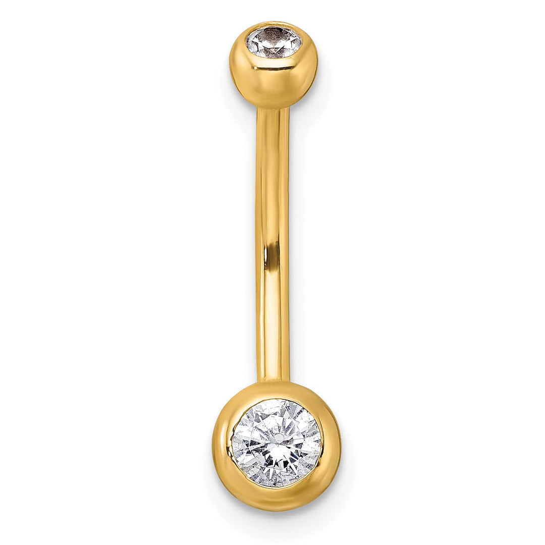 10k Yellow Gold Polished 14 Gauge Bezel-set Round White CZ Navel Ring