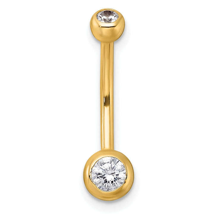 10k Yellow Gold Polished 14 Gauge Bezel-set Round White CZ Navel Ring
