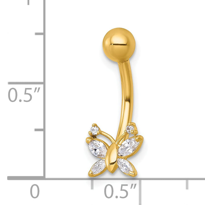 10k Yellow Gold Polished 14 Gauge CZ Butterfly Navel Ring