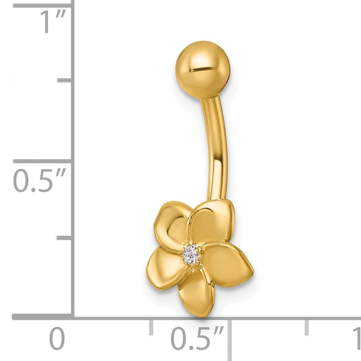10k Yellow Gold Polished 14 Gauge CZ Flower Navel Ring