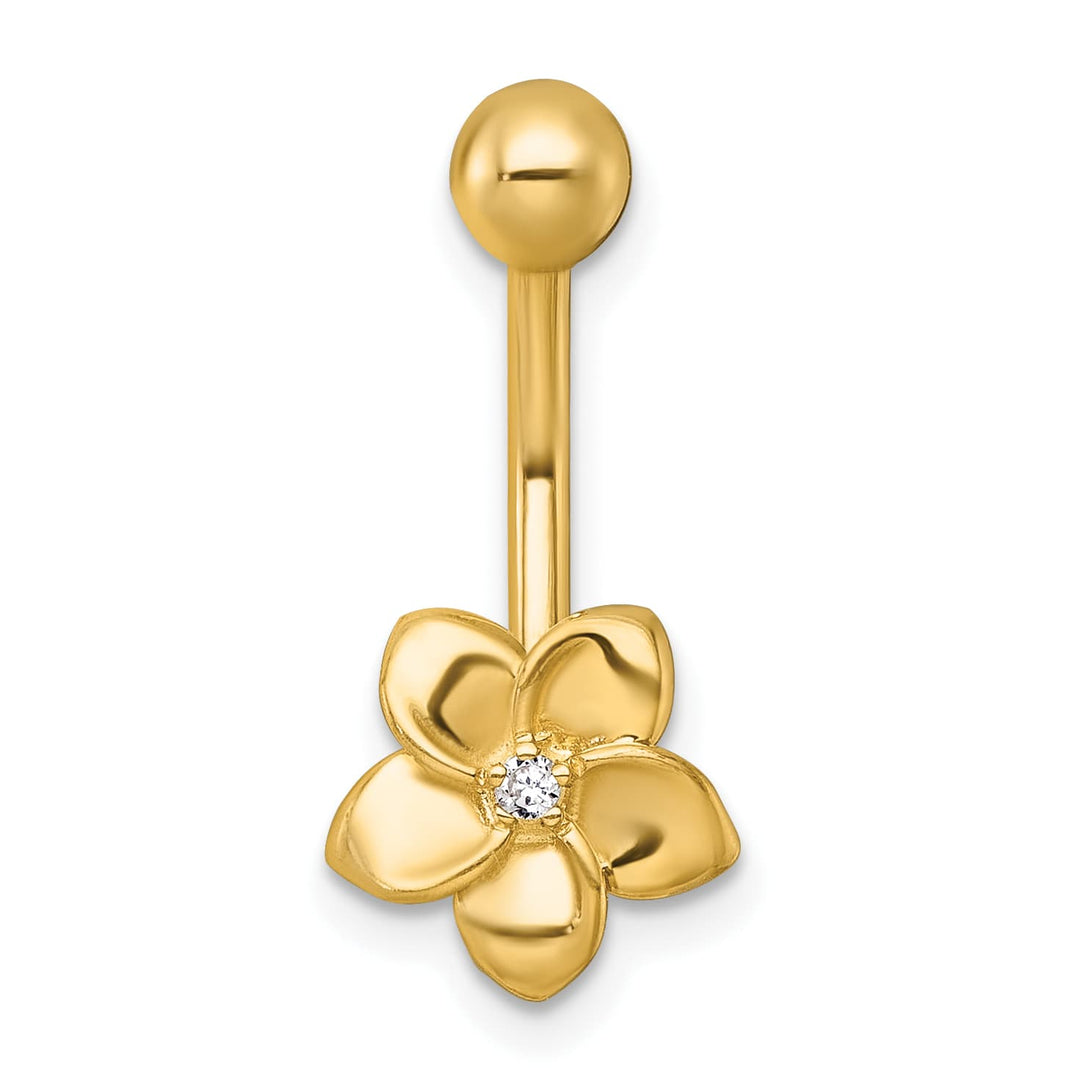 10k Yellow Gold Polished 14 Gauge CZ Flower Navel Ring