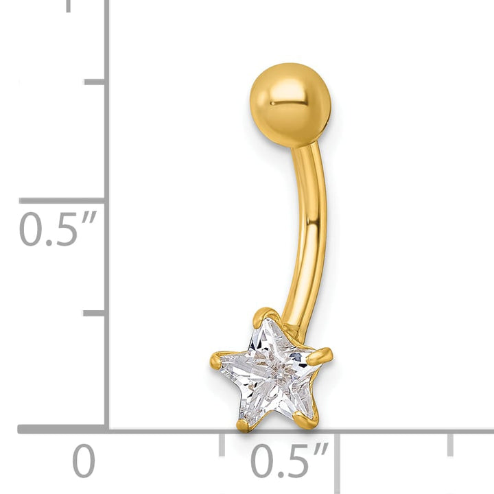 10k Yellow Gold Polished 14 Gauge CZ Star Navel Ring