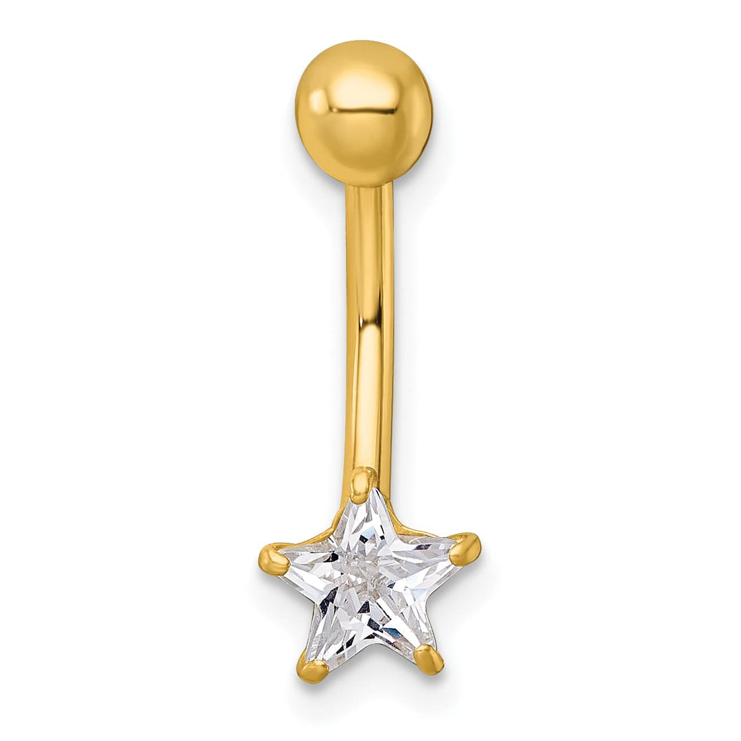 10k Yellow Gold Polished 14 Gauge CZ Star Navel Ring