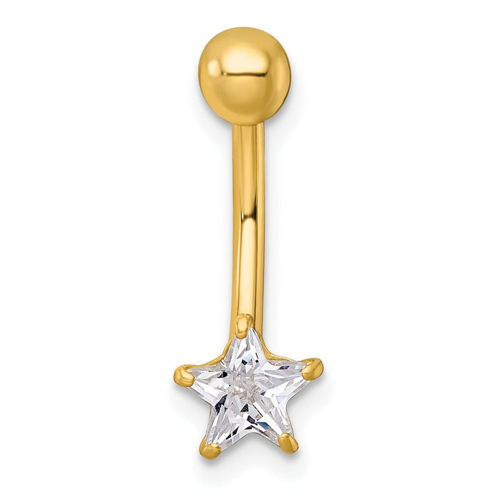 10k Yellow Gold Polished 14 Gauge CZ Star Navel Ring