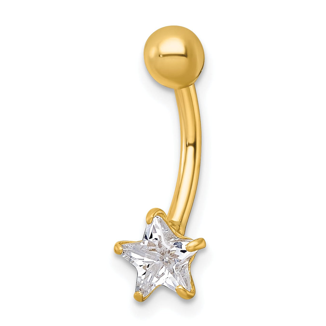 10k Yellow Gold Polished 14 Gauge CZ Star Navel Ring