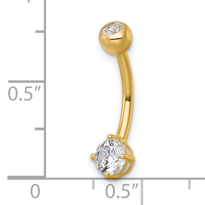 10k Yellow Gold Polished 14 Gauge Round CZ Navel Ring