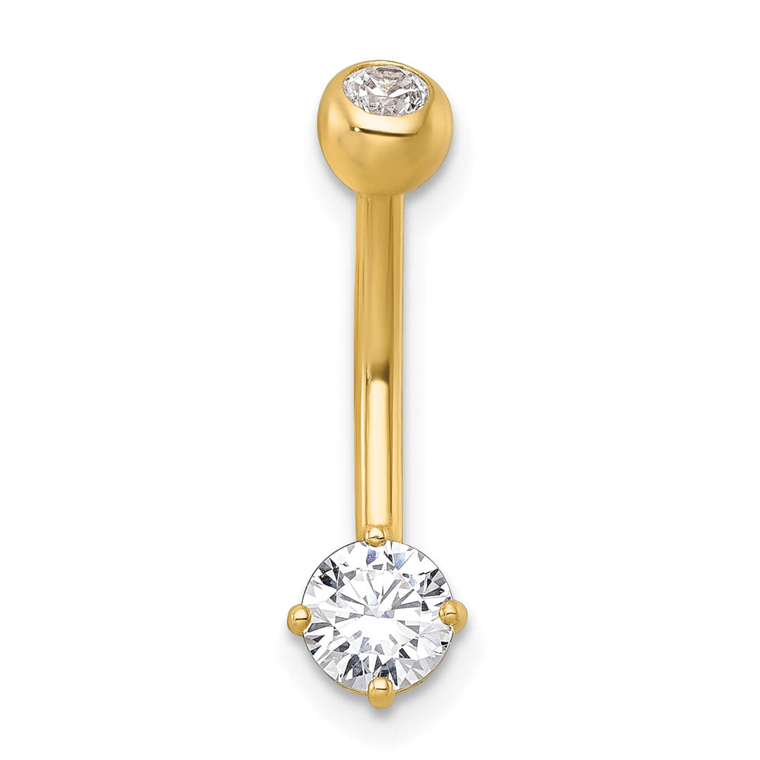 10k Yellow Gold Polished 14 Gauge Round CZ Navel Ring