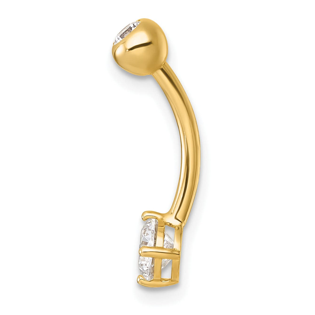 10k Yellow Gold Polished 14 Gauge Round CZ Navel Ring