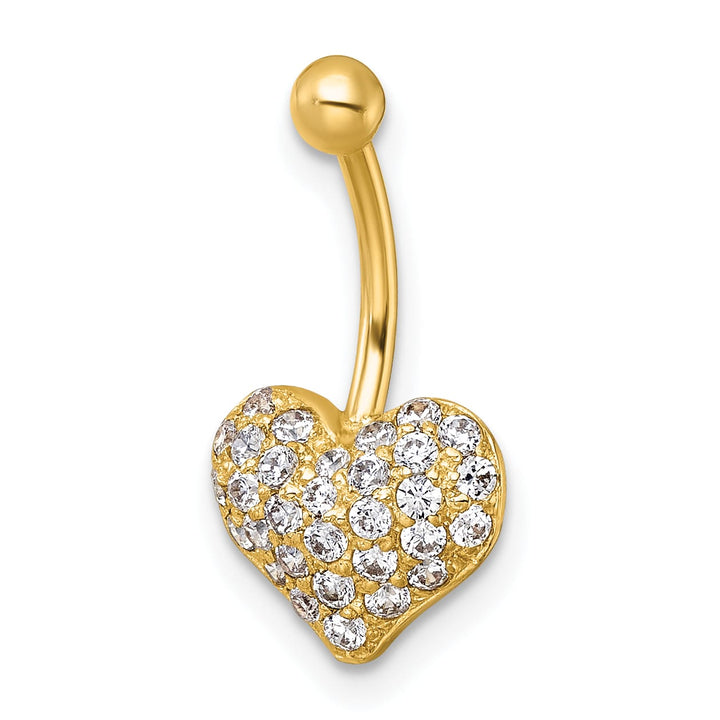 10k Yellow Gold Polished 18 Gauge Pave CZ Heart Navel Ring