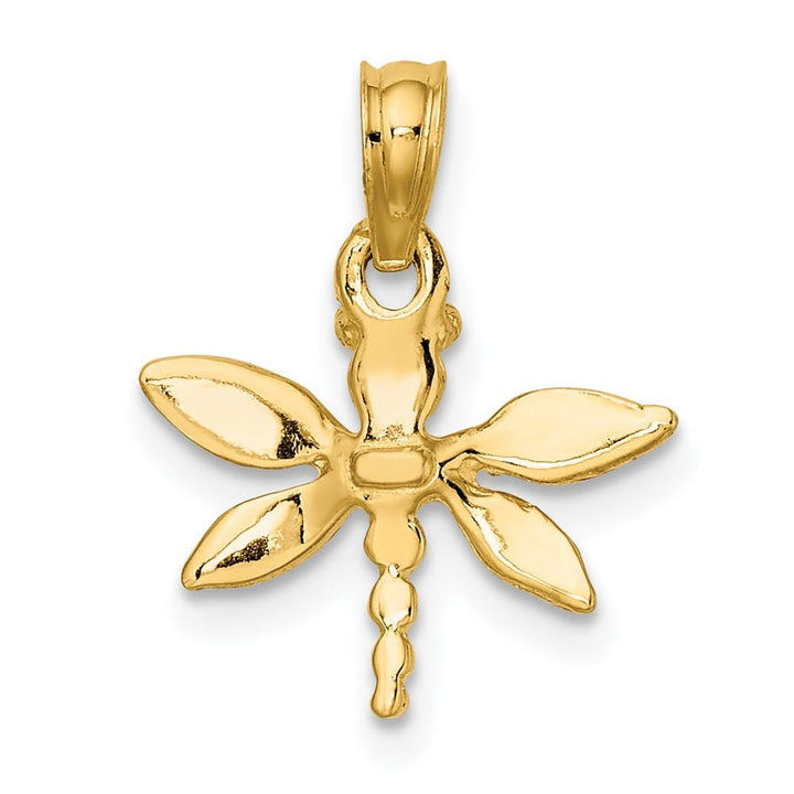 10K Yellow Gold Polished 2-D Small Dragonfly with Solid Wings Charm