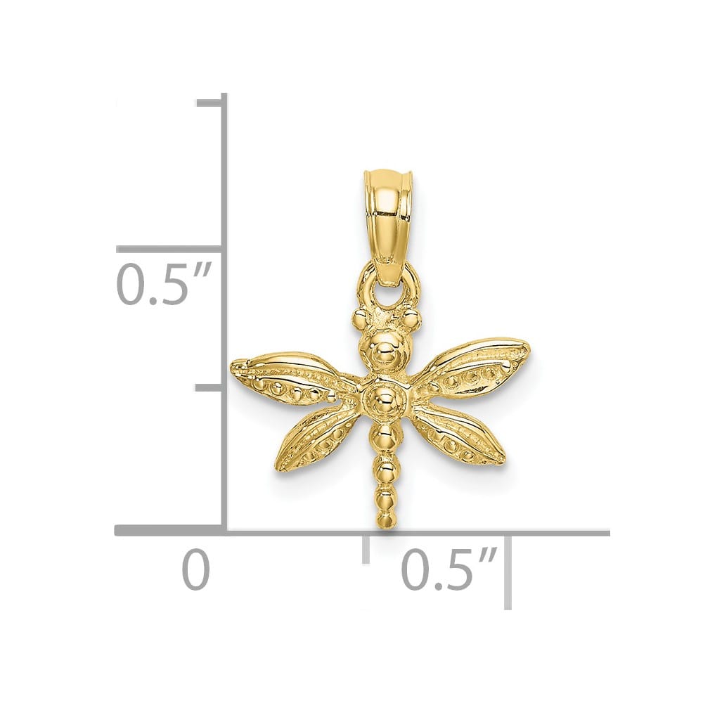 10K Yellow Gold Polished 2-D Small Dragonfly with Solid Wings Charm