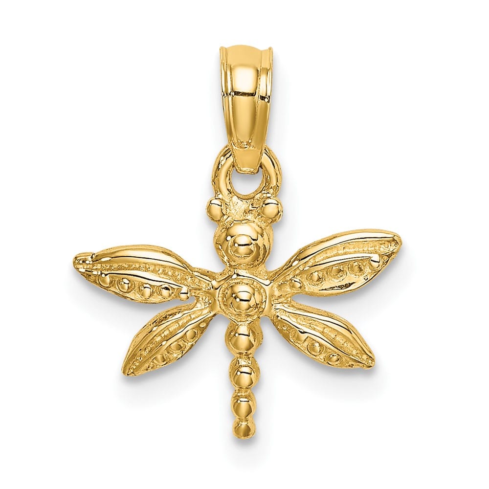 10K Yellow Gold Polished 2-D Small Dragonfly with Solid Wings Charm