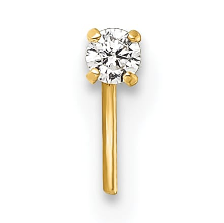 10k Yellow Gold Polished 23 Gauge 2.00mm White Round CZ Nose Stud