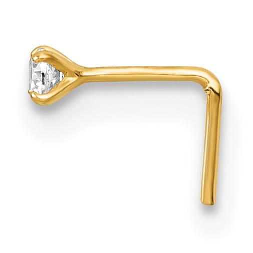10k Yellow Gold Polished 23 Gauge 2.00mm White Round CZ Nose Stud