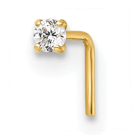 10k Yellow Gold Polished 23 Gauge 2.00mm White Round CZ Nose Stud