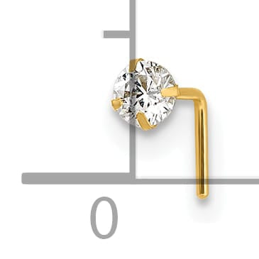 10k Yellow Gold Polished 23 Gauge 3.00mm White Round CZ Nose Stud