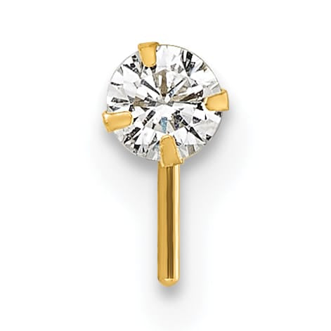 10k Yellow Gold Polished 23 Gauge 3.00mm White Round CZ Nose Stud