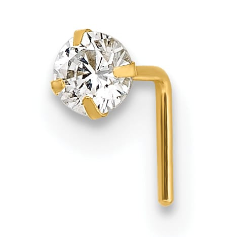 10k Yellow Gold Polished 23 Gauge 3.00mm White Round CZ Nose Stud