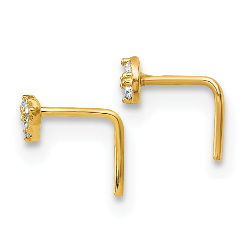 10k Yellow Gold Polished 23 Gauge Set of Two CZ Heart and Circle Nose Studs