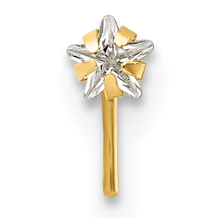 10k Yellow Gold Polished 23 Gauge Star White CZ Nose Stud