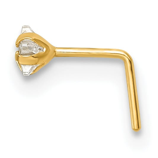 10k Yellow Gold Polished 23 Gauge Star White CZ Nose Stud