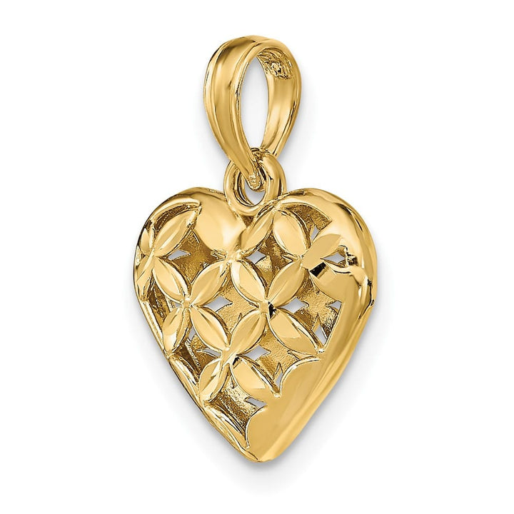 10K Yellow Gold Polished 3-D D.C. Medium Filigree Puffed Heart Charm