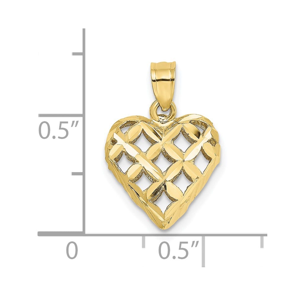 10K Yellow Gold Polished 3-D D.C. Medium Filigree Puffed Heart Charm