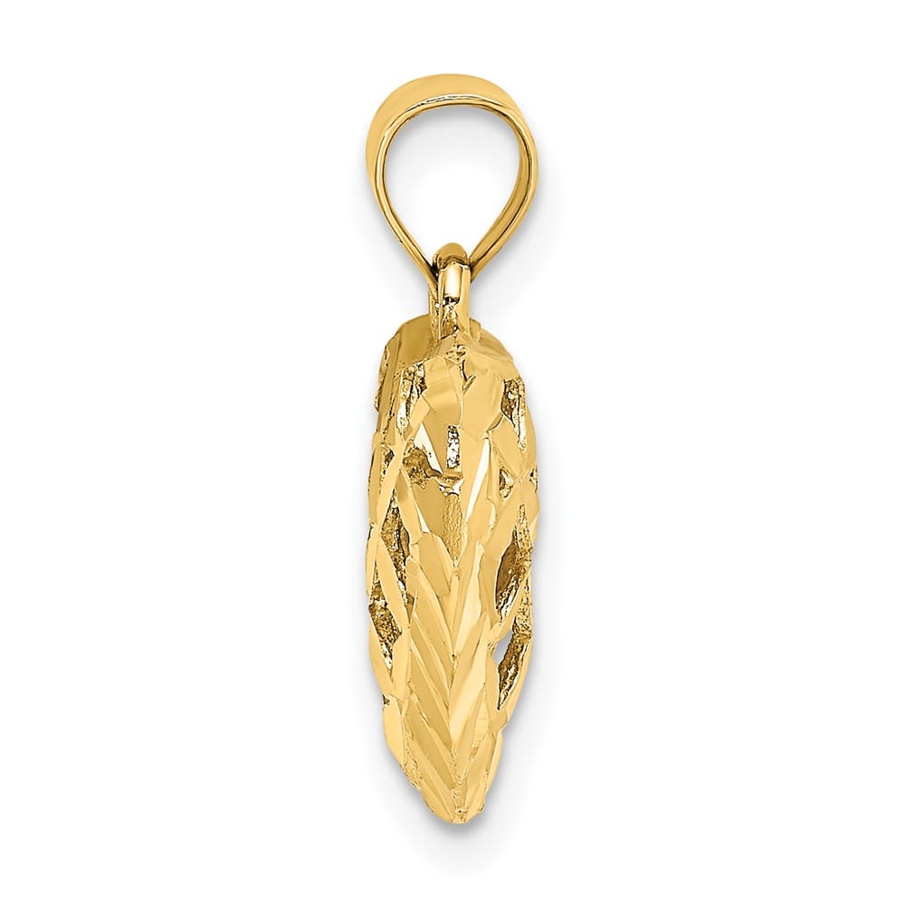 10K Yellow Gold Polished 3-D D.C. Medium Filigree Puffed Heart Charm
