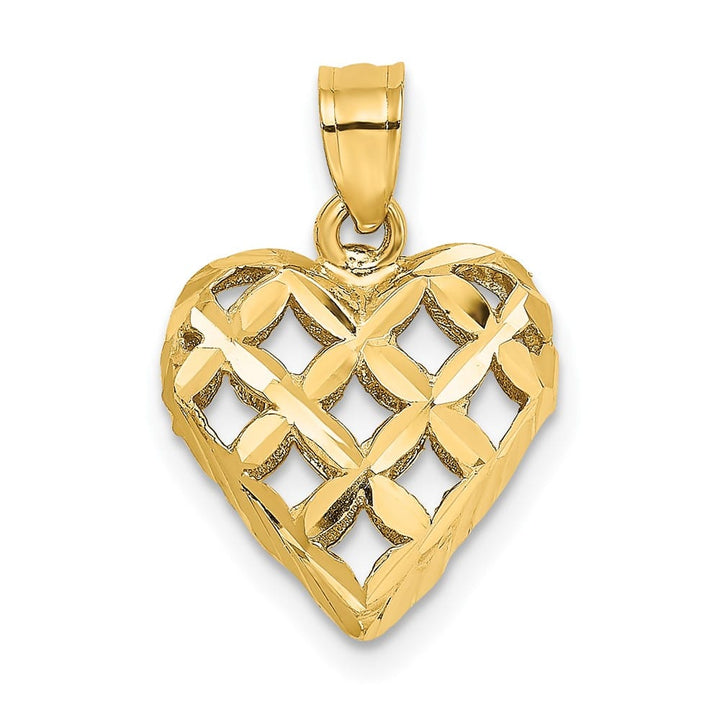 10K Yellow Gold Polished 3-D D.C. Medium Filigree Puffed Heart Charm