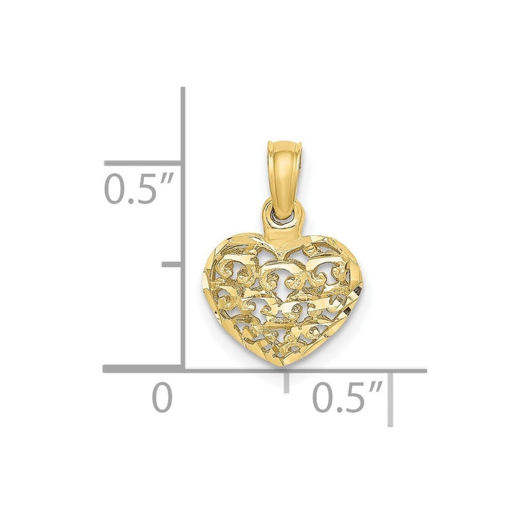 10K Yellow Gold Polished 3-D D.C. Small Puffed Filigree Heart Charm