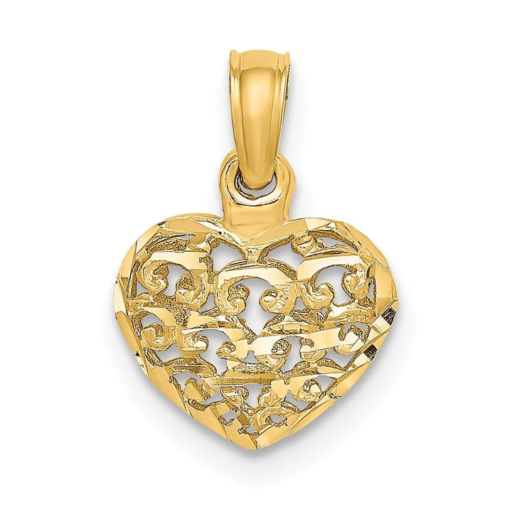 10K Yellow Gold Polished 3-D D.C. Small Puffed Filigree Heart Charm