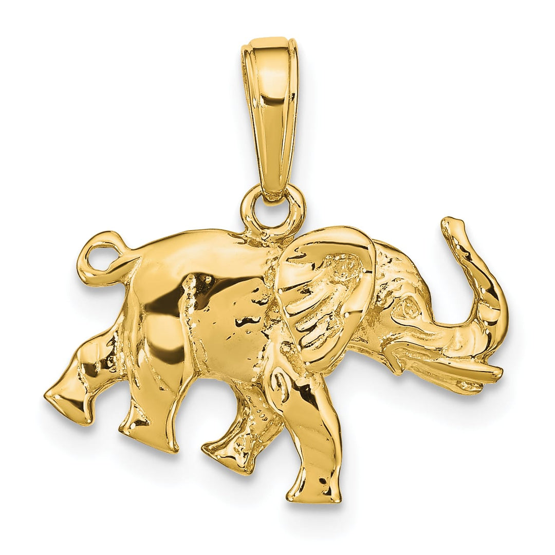 10K Yellow Gold Polished 3-D Elephant Pendant, Large
