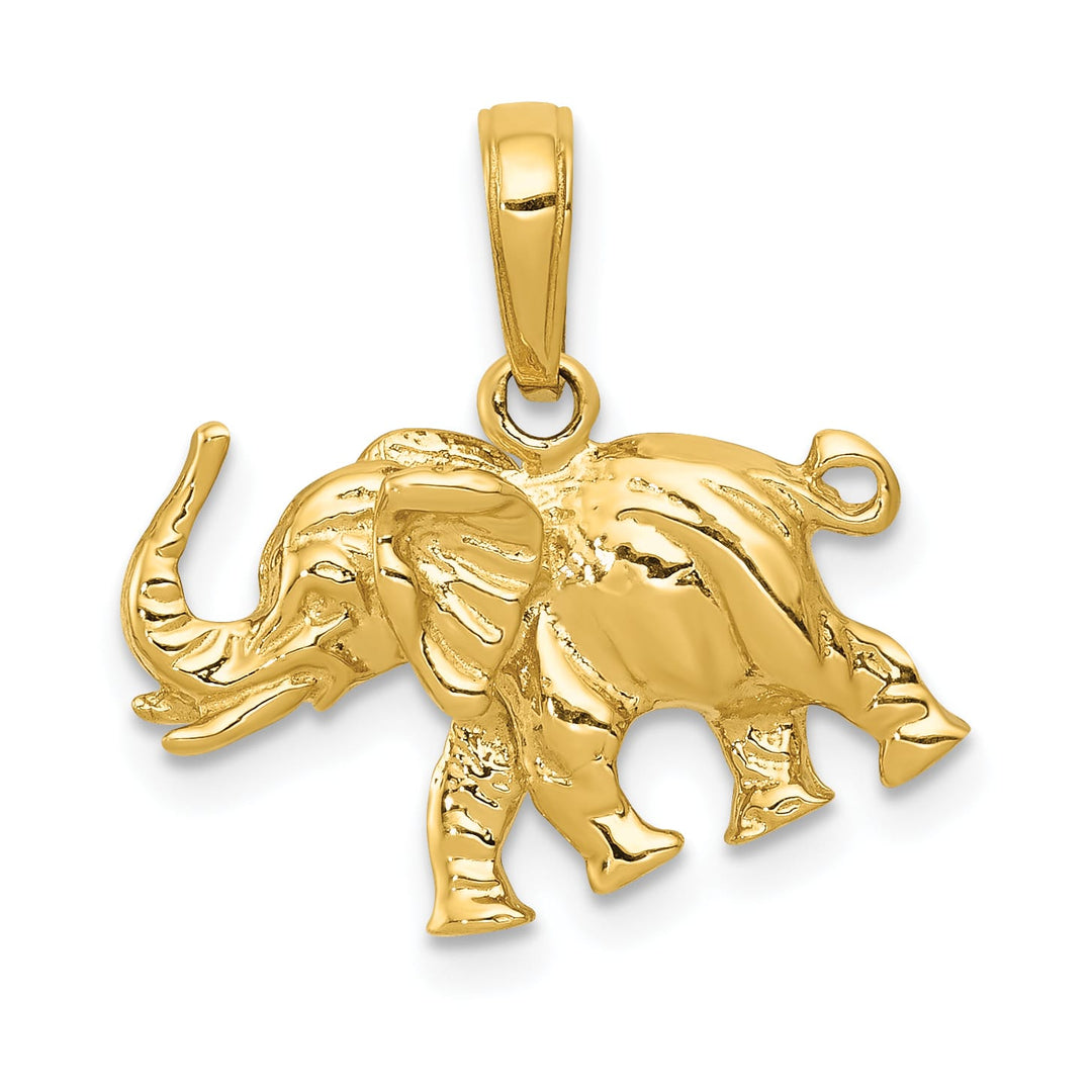 10K Yellow Gold Polished 3-D Elephant Pendant, Large
