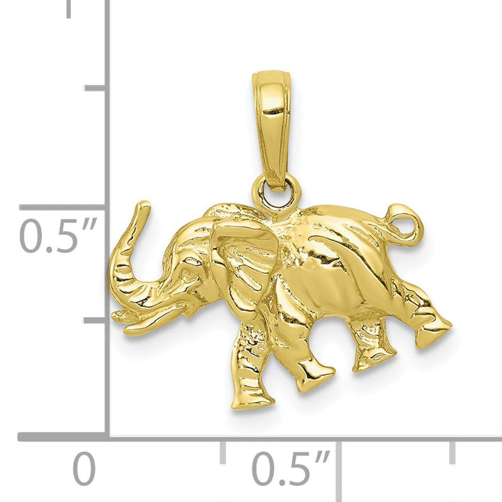 10K Yellow Gold Polished 3-D Elephant Pendant, Large