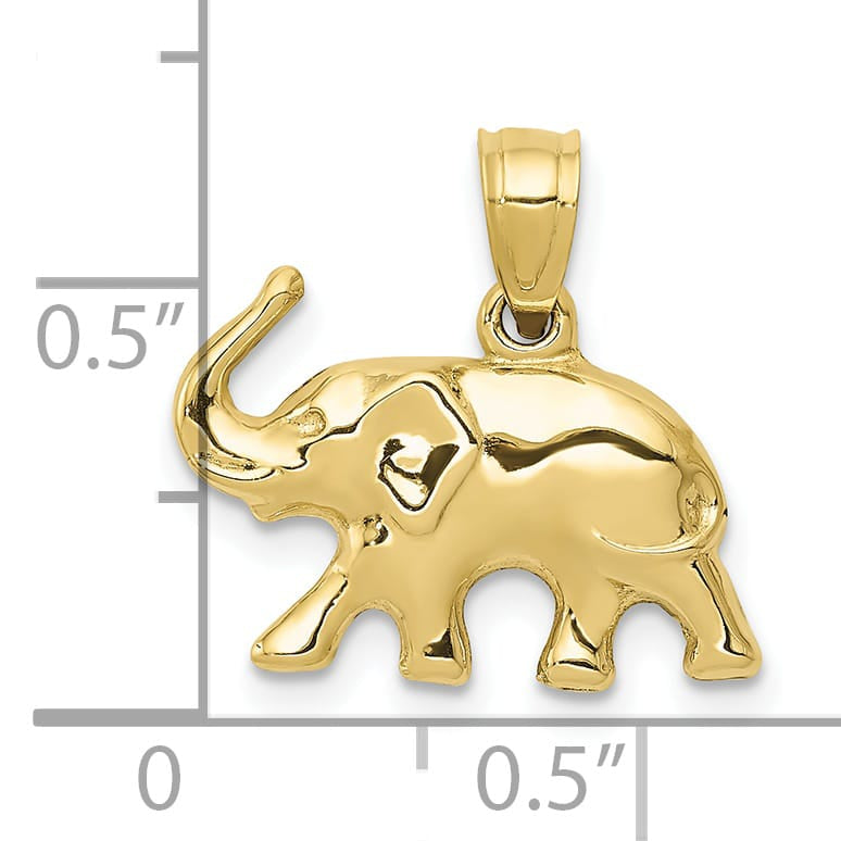 10K Yellow Gold Polished 3-D Elephant Pendant, Small