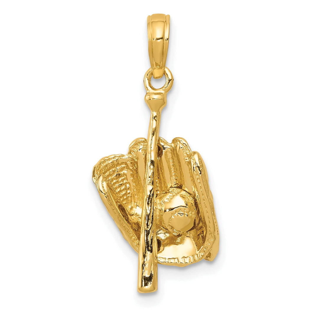 10K Yellow Gold Polished 3-D Glove/Bat/Ball Baseball Pendant