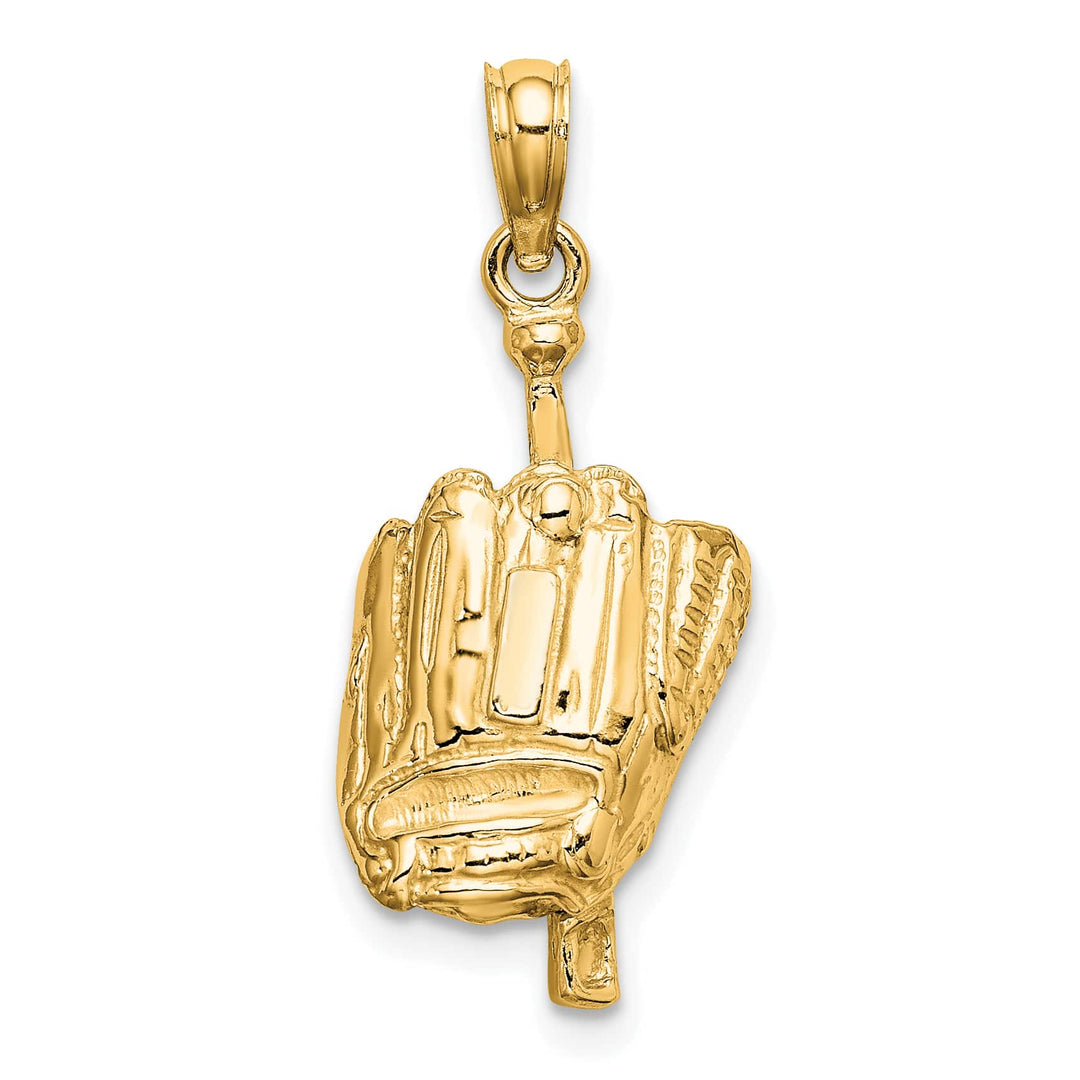 10K Yellow Gold Polished 3-D Glove/Bat/Ball Baseball Pendant
