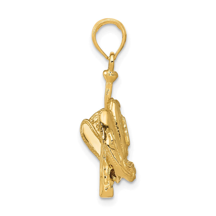 10K Yellow Gold Polished 3-D Glove/Bat/Ball Baseball Pendant