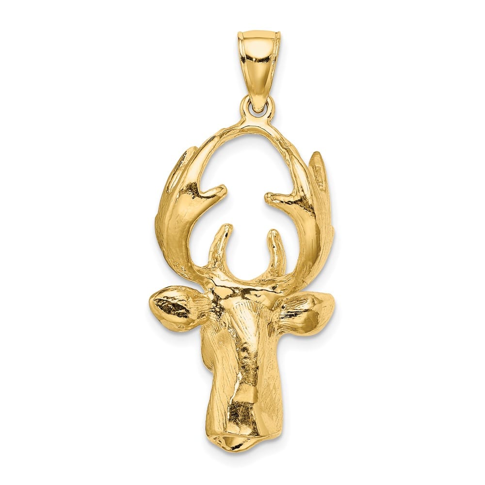 10K Yellow Gold Polished 3-D Large Deer Head Charm