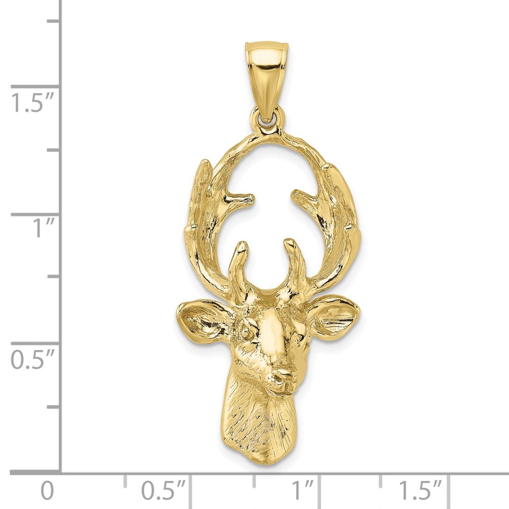 10K Yellow Gold Polished 3-D Large Deer Head Charm