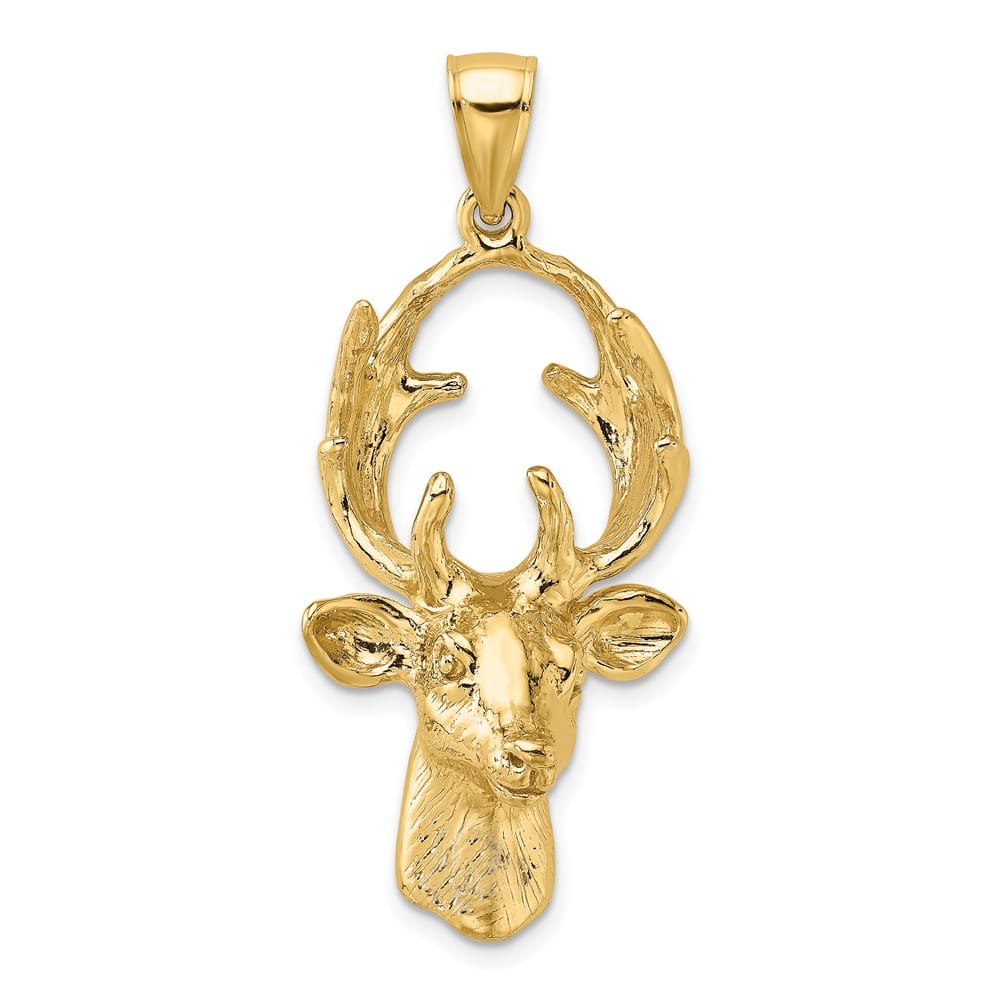 10K Yellow Gold Polished 3-D Large Deer Head Charm