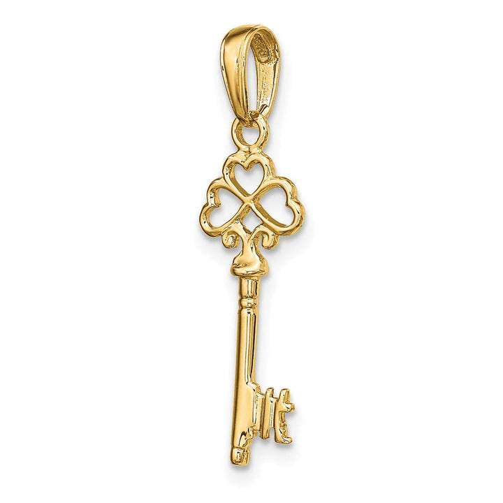 10K Yellow Gold Polished 3-D Large Hearts Key Charm