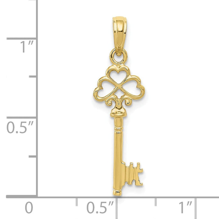 10K Yellow Gold Polished 3-D Large Hearts Key Charm