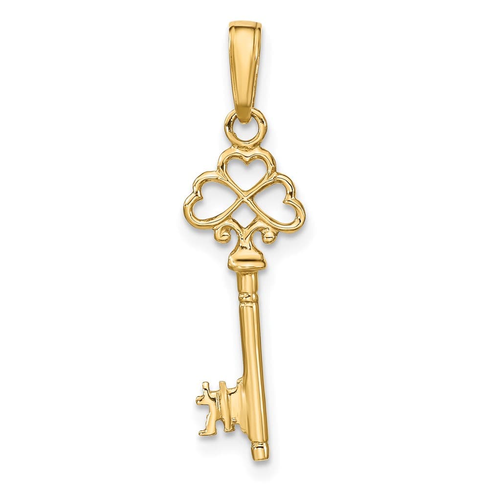 10K Yellow Gold Polished 3-D Large Hearts Key Charm