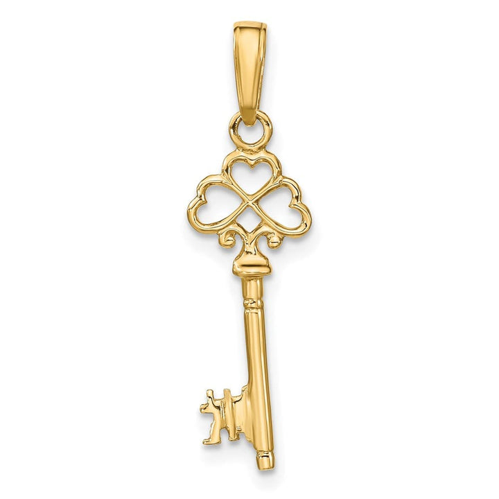 10K Yellow Gold Polished 3-D Large Hearts Key Charm